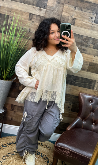 Dusty Blue Contrast Twill Tape Elastic Waist Jogger Parachute Pants