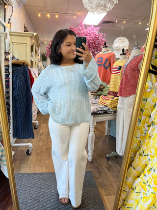 Alternate view of POL POWDER BLUE Twisted Weave Long Slv Sweater Top
