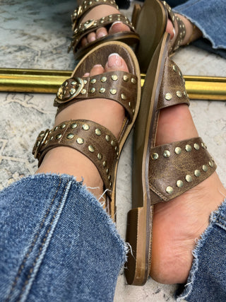 Corkys Hey Hottie Cognac Gold Studded Sandals