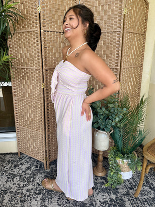 Alternate view of Sweetest Pink Stripe Strapless Jumpsuit
