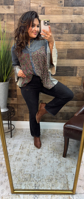 Young Threads Boho Western Pintuck Denim Top