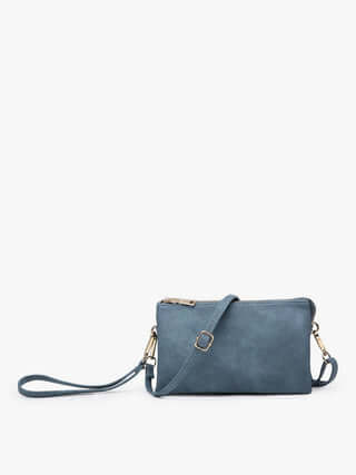 Stylish INDIGO Crossbody Faux Leather Organizer Purse with gold accents and adjustable strap for everyday use.