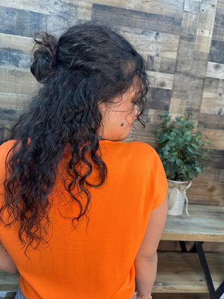 Like Love Orange Cap Slv V Neck Knit Top