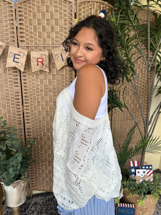 Alternate view of POL IVORY Crochet Short Sleeve Scalloped Edge Top
