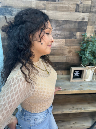 Davi & Dani Nude Metallic Mesh Layer Top