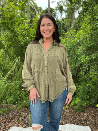 Young Threads Olive & Wine Embroidery Bat Sleeve Top