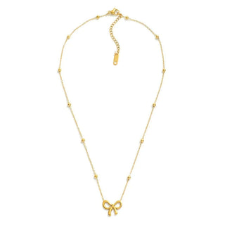 Elegant gold bead chain with a delicate bow pendant, perfect for adding a touch of sophistication to any outfit.
