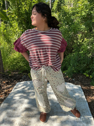 POL Sage Floral Patchwork Jogger