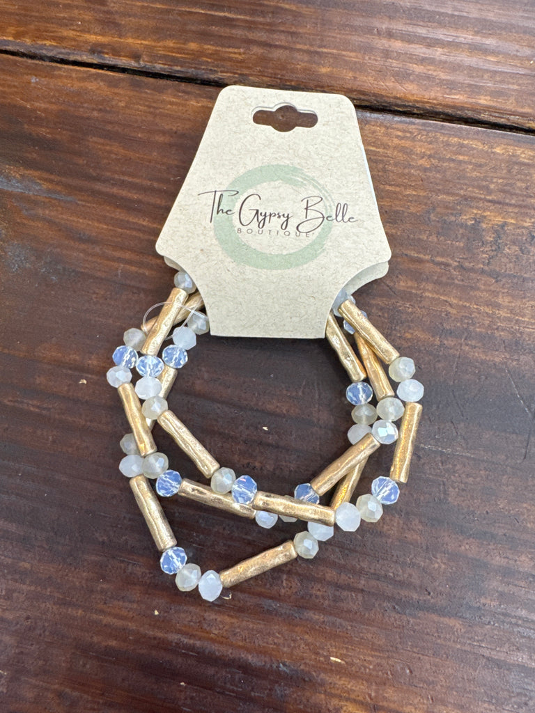 White & Gold Tube Bracelet set - The Gypsy Belle Boutique