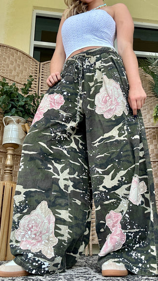 Moonshine Rose Camo Wideleg Pants
