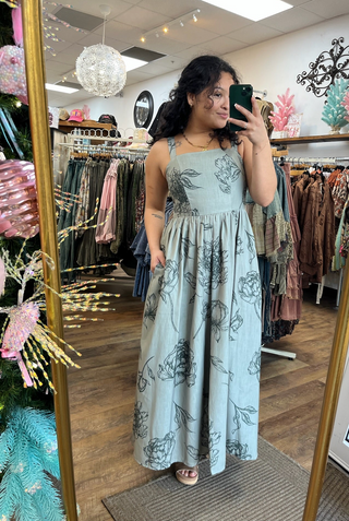 Green Floral Print Maxi Dress