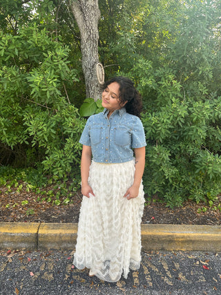 Ivory Romantic Ruffle Maxi Skirt