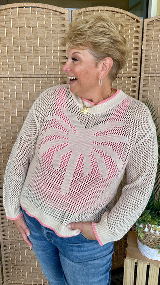 Palm Tree Breeze Natural & Pink Crochet Top
