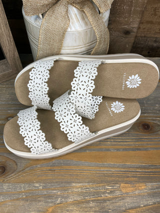 Alternate view of Yellowbox Airy White Scalloped Edge Wedge Sandals
