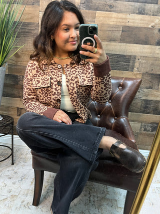 Listicle Mocha Leopard Button Up Jacket Top