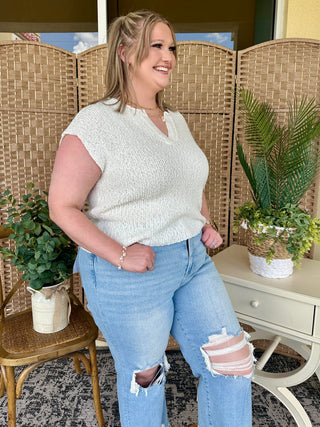 Alternate view of White Dolman Sleeve Slub Sweater Top
