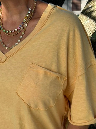 Vintage Wash YELLOW VNeck Top OVERSIZED
