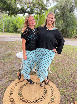 Alternate view of Easel Ocean Blue Dot Gypsy Fit Pants
