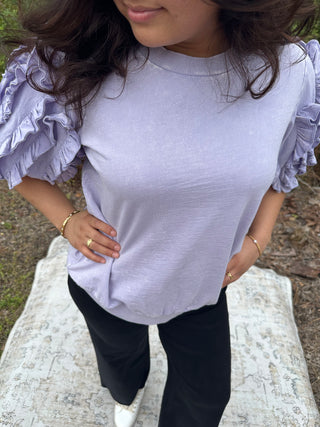Easel Lavender Ruffled Bubble Sleeve Top