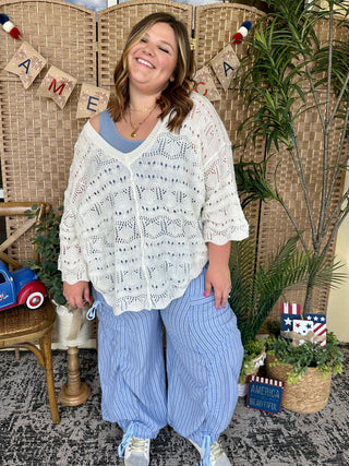 Alternate view of POL IVORY Crochet Short Sleeve Scalloped Edge Top

