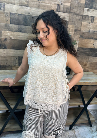 Alternate view of Like Love Cream Lace Crochet Sleeveless Top
