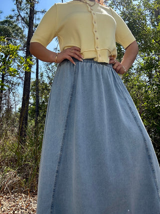 Washed Lt Denim Maxi Skirt