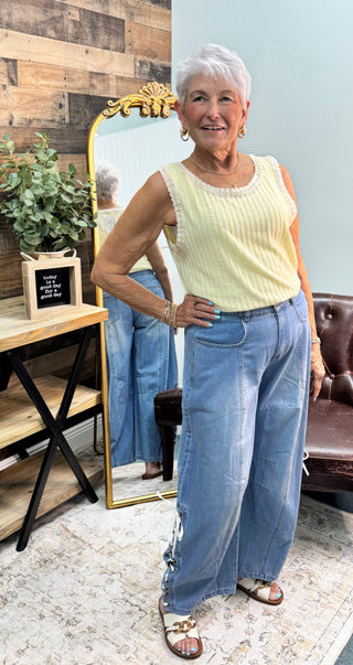 POL BANANA MOUSSE Crochet Trim Sleeveless Top