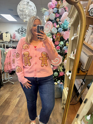 Pink Cable Knit Gingerbread Cardigan Top