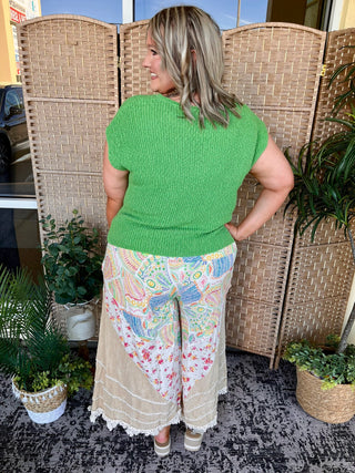 Alternate view of Kelly Green Dolman Sleeve Slub Sweater Top
