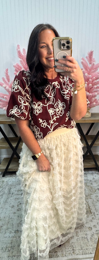 Ivory Romantic Ruffle Maxi Skirt