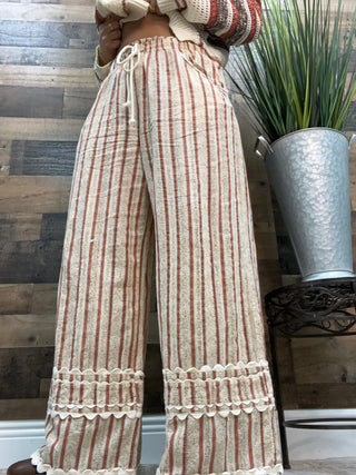 BlueVelvet Brick Stripe Wide Leg Pant w/ Elastic Waist & RicRac Trim