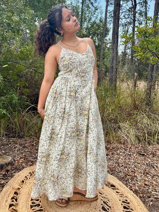 Alternate view of Ivory Vintage Floral Linen Blend Smock Back Midi Sundress
