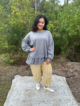 Oddi Yellow Striped Relaxed Fit Cotton Pants
