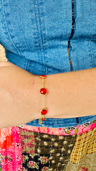 Red Crystal & Gold Magnetic Bracelet
