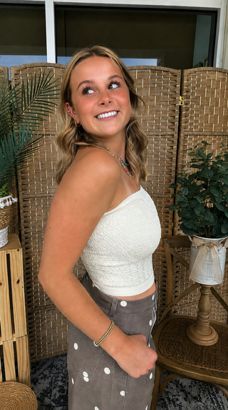 Alternate view of Petal Eyelet Butter Cream Bandeau Top
