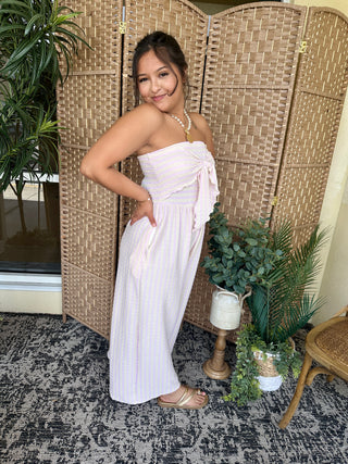 Alternate view of Sweetest Pink Stripe Strapless Jumpsuit
