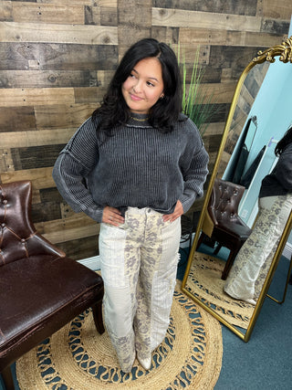 Black Ribbed Oversized Sweater Top