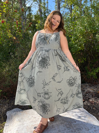 Green Floral Print Maxi Dress