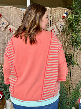 Alternate view of Easel Coral USA Terry Top Oversized
