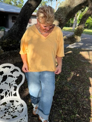 Vintage Wash YELLOW VNeck Top OVERSIZED
