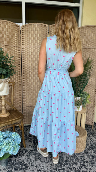 Wish You Well Pink & Periwinkle Dot Dress
