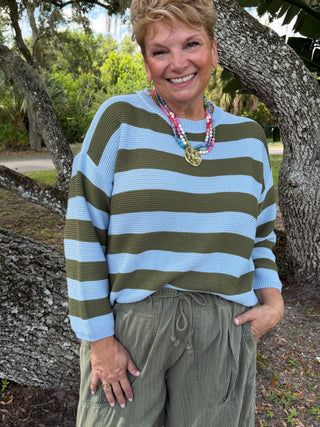 Sugar Rush OLIVE & AQUA Striped Sweater
