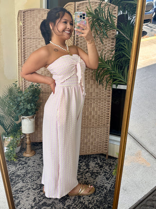 Alternate view of Sweetest Pink Stripe Strapless Jumpsuit
