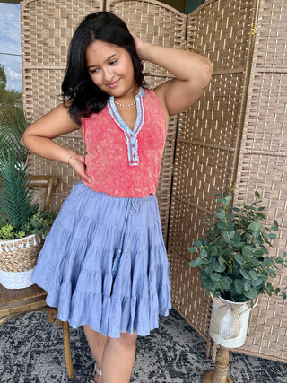 Alternate view of Boot Scootin Boogie Tiered Midi Skirt DUSTY BLUE
