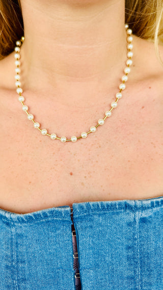 Alternate view of Pearl & Gold Bead Magnetic Necklace
