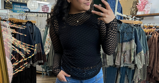 Davi & Dani Large Black Dot Mesh Layering Top