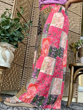 Alternate view of POL Pink Patchwork Boho Pants w/ Contrast Thread
