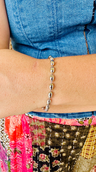 Silver Rice Bead Magnetic Closure Bracelet
