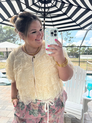 Honeybee Almond Butter Lace Shrug Top
