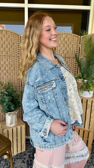 Alternate view of POL Moonflower Pearl Denim Jacket OVERSIZED
